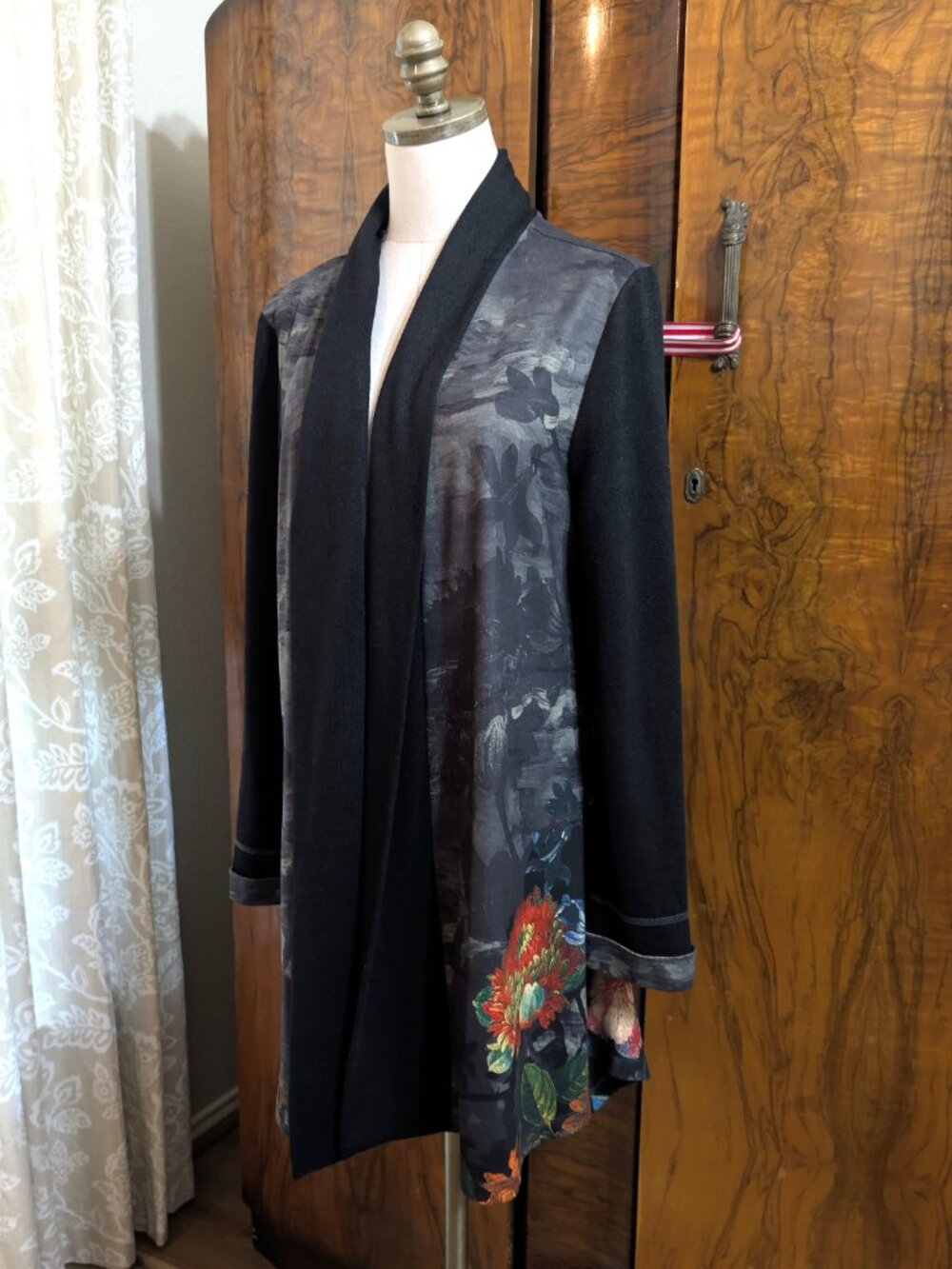 Soft Surroundings Open Front Floral Draped Cardigan Kimono Jacket L Boho